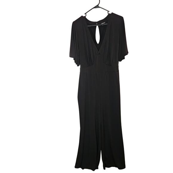 Torrid Black Tie Waist Wide Leg V-Neck Challis Flutter Sleeve Jumpsuit Size 2X - Picture 2 of 11